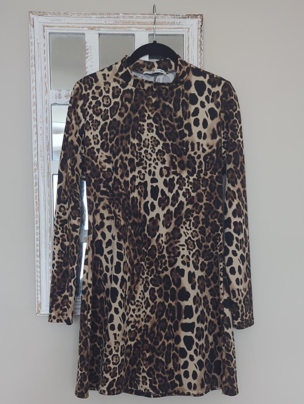 Reformation Leopard Print Mock Neck Dress